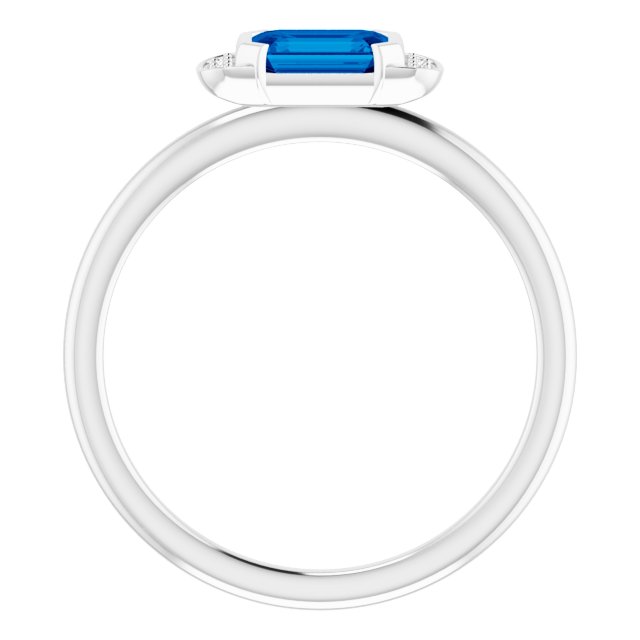 Platinum Emerald Lab-Grown Blue Sapphire & Natural Diamond Stackable Ring - view 2