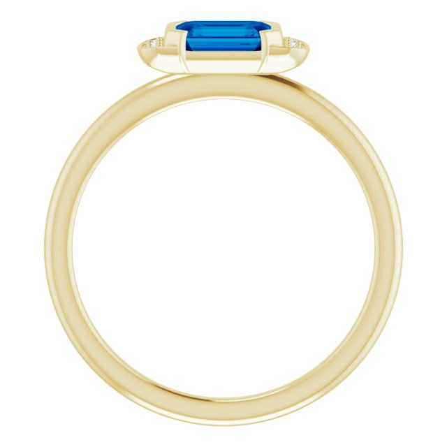 14K Gold Emerald Lab-Grown Blue Sapphire & Natural Diamond Stackable Ring - Yellow Gold - view 2