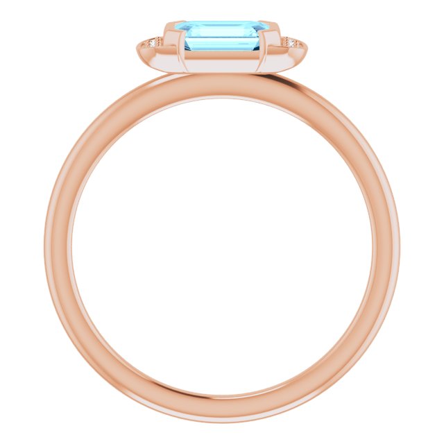 14K Gold Emerald Natural Aquamarine & Natural Diamond Stackable Ring - Rose Gold - view 2