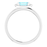 Platinum Emerald Natural Aquamarine & Natural Diamond Stackable Ring - view 2