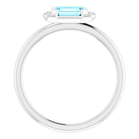 Platinum Emerald Natural Aquamarine & Natural Diamond Stackable Ring - view 2