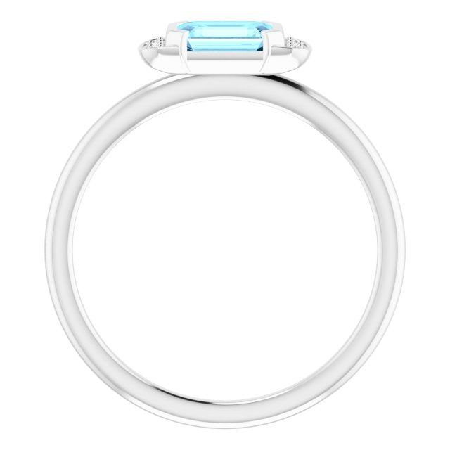 Platinum Emerald Natural Aquamarine & Natural Diamond Stackable Ring - view 2