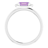 Platinum Emerald Natural Amethyst & Natural Diamond Stackable Ring - view 2