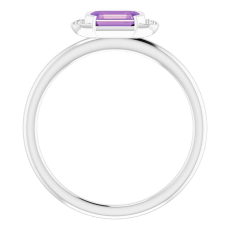 Platinum Emerald Natural Amethyst & Natural Diamond Stackable Ring - view 2