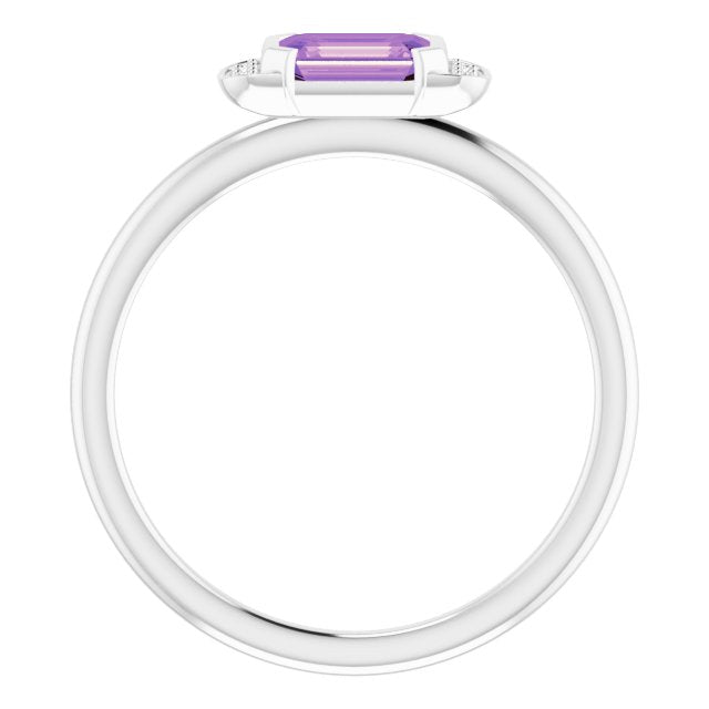 Platinum Emerald Natural Amethyst & Natural Diamond Stackable Ring - view 2