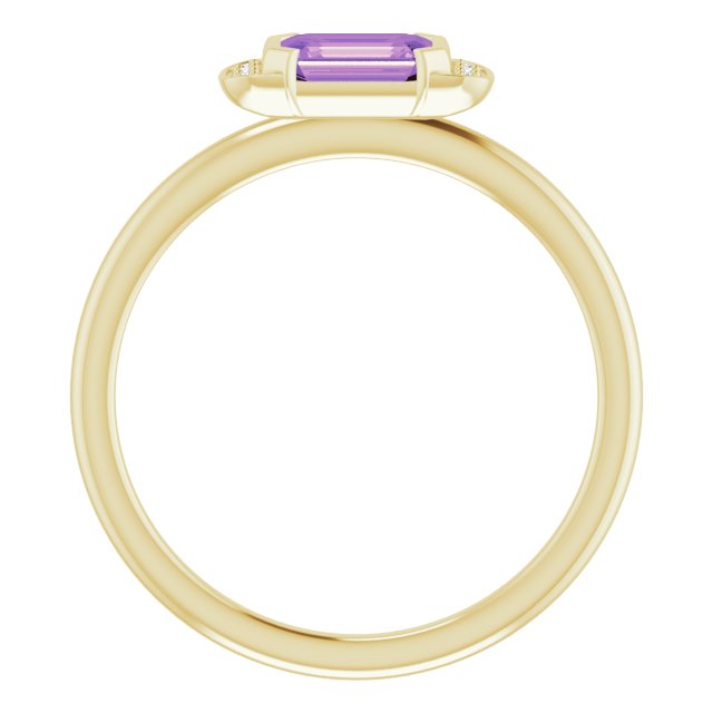 14K Gold Emerald Natural Amethyst & Natural Diamond Stackable Ring - Yellow Gold - view 2