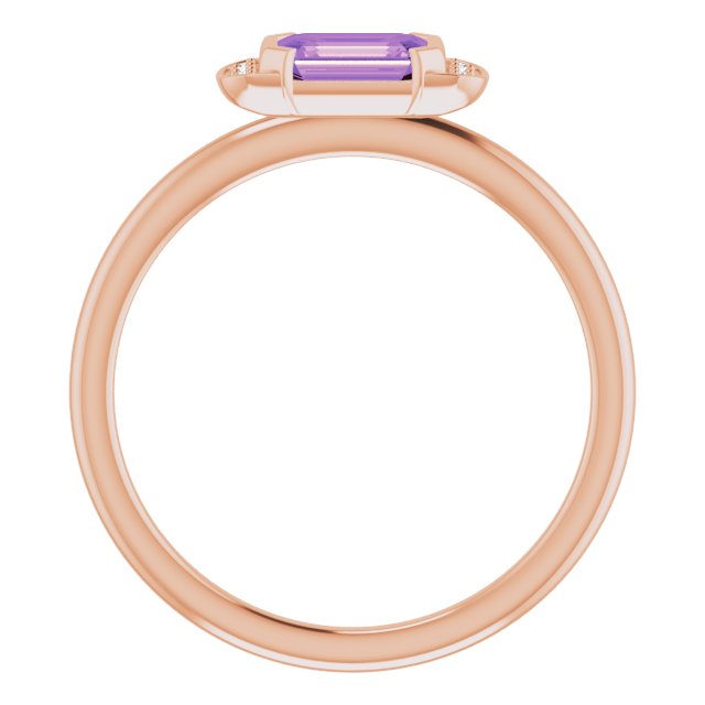 14K Gold Emerald Natural Amethyst & Natural Diamond Stackable Ring - Rose Gold - view 2