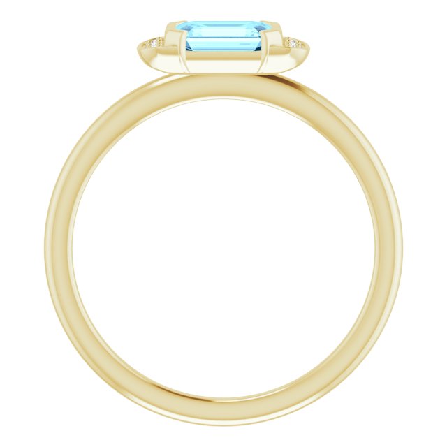 14K Gold Emerald Natural Aquamarine & Natural Diamond Stackable Ring - Yellow Gold - view 2