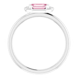 Platinum Emerald Natural Pink Tourmaline & Natural Diamond Stackable Ring - view 2