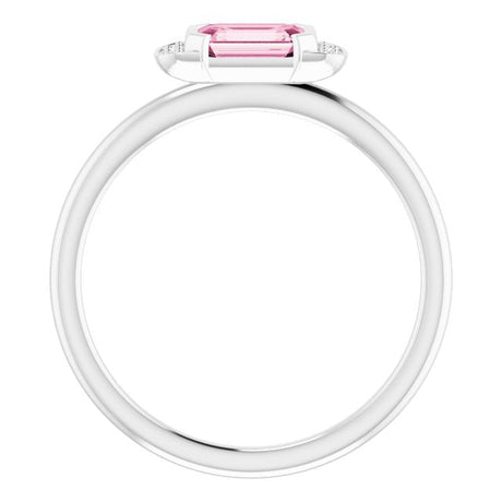 Platinum Emerald Natural Pink Tourmaline & Natural Diamond Stackable Ring - view 2