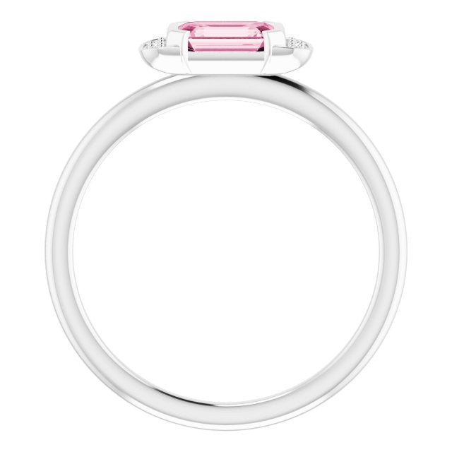 14K Gold Emerald Natural Pink Tourmaline & Natural Diamond Stackable Ring - White Gold - view 2