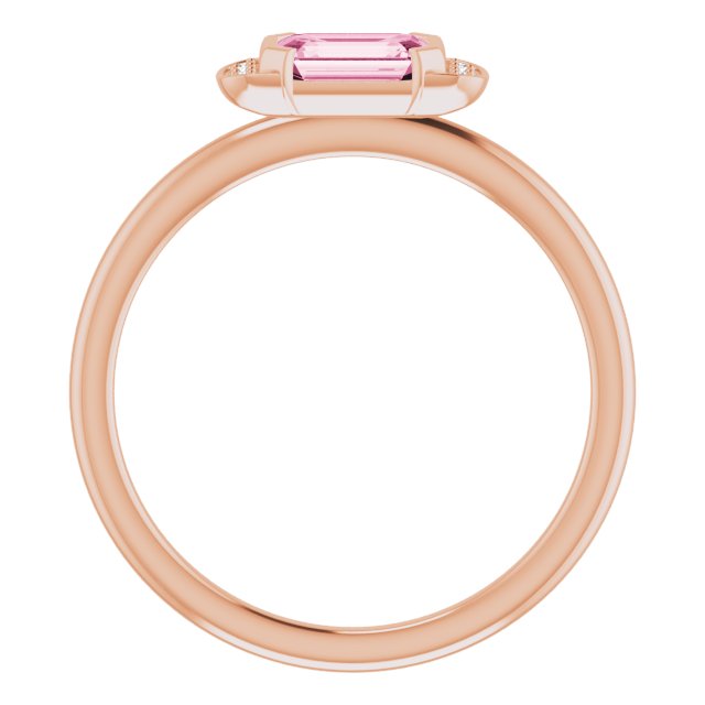 14K Gold Emerald Natural Pink Tourmaline & Natural Diamond Stackable Ring - Rose Gold - view 2