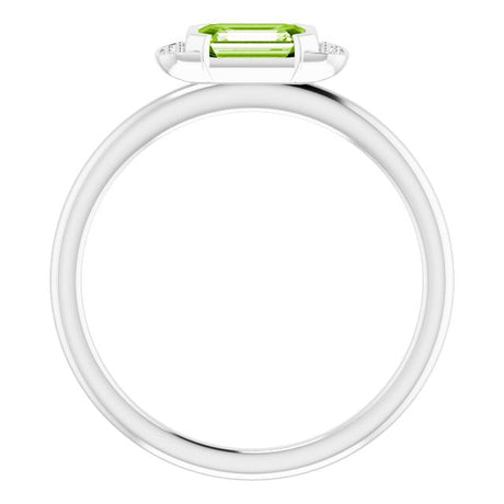 Platinum Emerald Natural Peridot & Natural Diamond Stackable Ring - view 2
