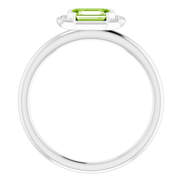Platinum Emerald Natural Peridot & Natural Diamond Stackable Ring - view 2