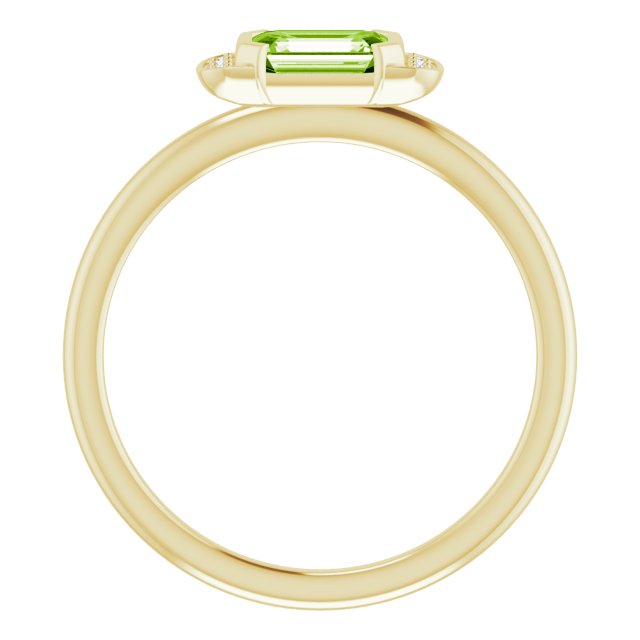 14K Gold Emerald Natural Peridot & Natural Diamond Stackable Ring - Yellow Gold - view 2