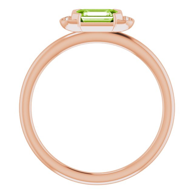 14K Gold Emerald Natural Peridot & Natural Diamond Stackable Ring - Rose Gold - view 2