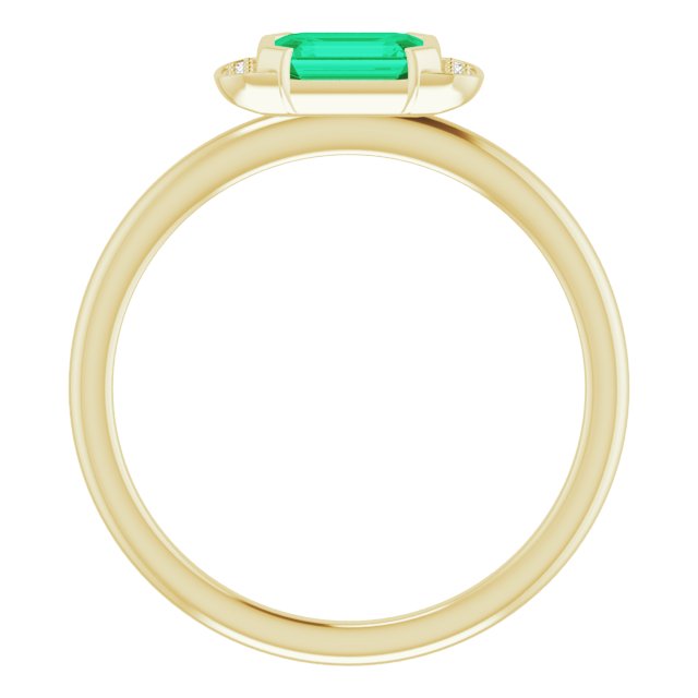 14K Gold Emerald Natural Emerald & Natural Diamond Stackable Ring - Yellow Gold - view 2
