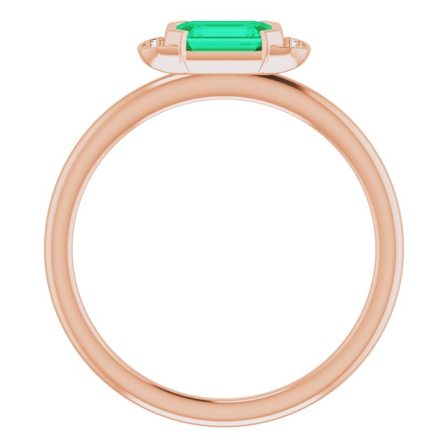 14K Gold Emerald Natural Emerald & Natural Diamond Stackable Ring - Rose Gold - view 2