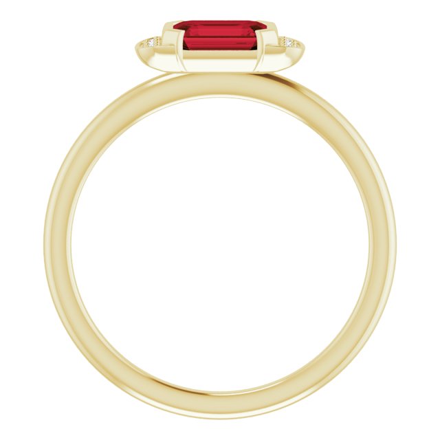 14K Gold Emerald Natural Mozambique Garnet & Natural Diamond Stackable Ring - Yellow Gold - view 2