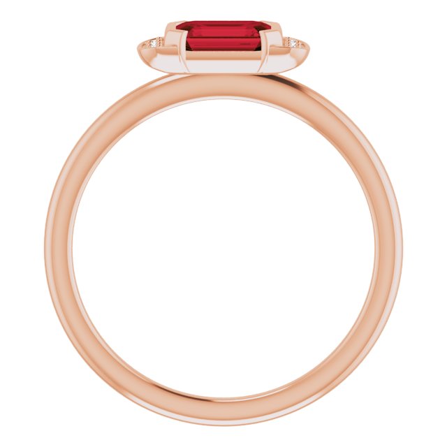 14K Gold Emerald Natural Mozambique Garnet & Natural Diamond Stackable Ring - Rose Gold - view 2