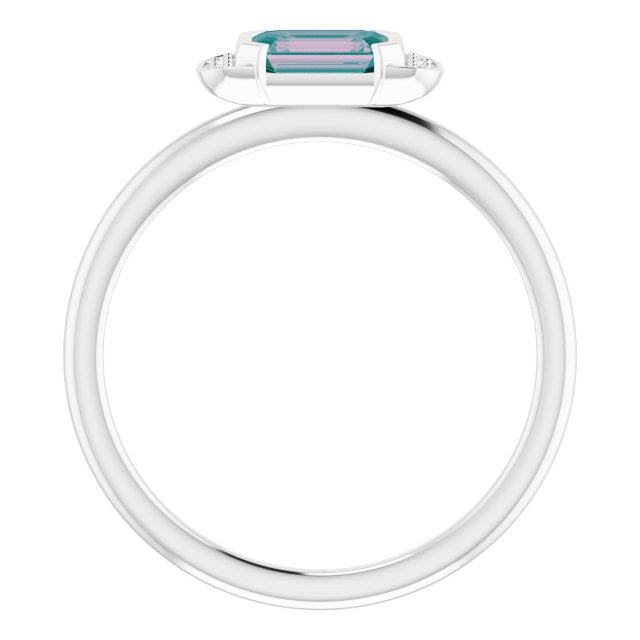 Platinum Emerald Lab-Grown Alexandrite & Natural Diamond Stackable Ring - view 2