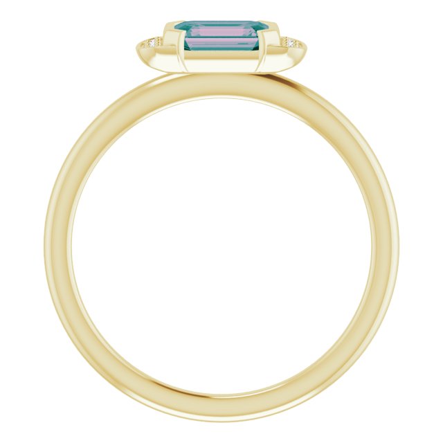 14K Gold Emerald Lab-Grown Alexandrite & Natural Diamond Stackable Ring - Yellow Gold - view 2