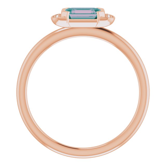 14K Gold Emerald Lab-Grown Alexandrite & Natural Diamond Stackable Ring - Rose Gold - view 2