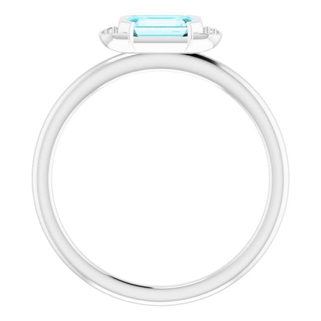 Platinum Emerald Natural Blue Zircon & Natural Diamond Stackable Ring - view 2