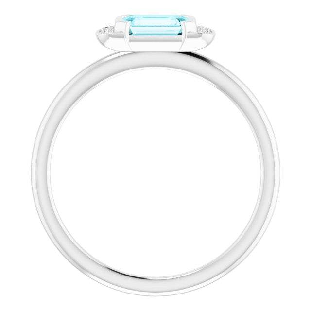 Platinum Emerald Natural Blue Zircon & Natural Diamond Stackable Ring - view 2