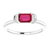 14K Gold Emerald Lab-Grown Ruby & Natural Diamond Stackable Ring - White Gold - view 3