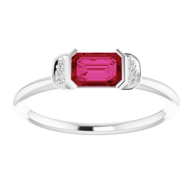 Platinum Emerald Natural Ruby & Natural Diamond Stackable Ring - view 3