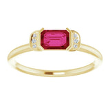 14K Gold Emerald Lab-Grown Ruby & Natural Diamond Stackable Ring - Yellow Gold - view 3