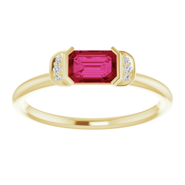 14K Gold Emerald Natural Ruby & Natural Diamond Stackable Ring - Yellow Gold - view 3