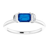 14K Gold Emerald Natural Blue Sapphire & Natural Diamond Stackable Ring - White Gold - view 3