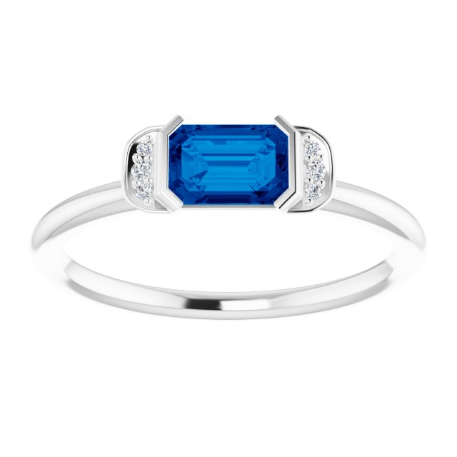 14K Gold Emerald Natural Blue Sapphire & Natural Diamond Stackable Ring - White Gold - view 3