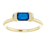 14K Gold Emerald Natural Blue Sapphire & Natural Diamond Stackable Ring - Yellow Gold - view 3