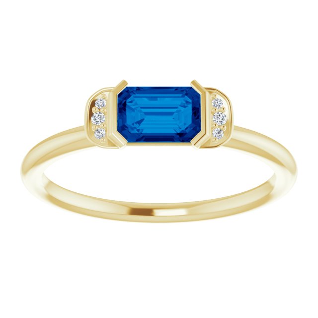 14K Gold Emerald Natural Blue Sapphire & Natural Diamond Stackable Ring - Yellow Gold - view 3
