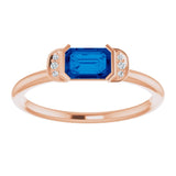 14K Gold Emerald Natural Blue Sapphire & Natural Diamond Stackable Ring - Rose Gold - view 3