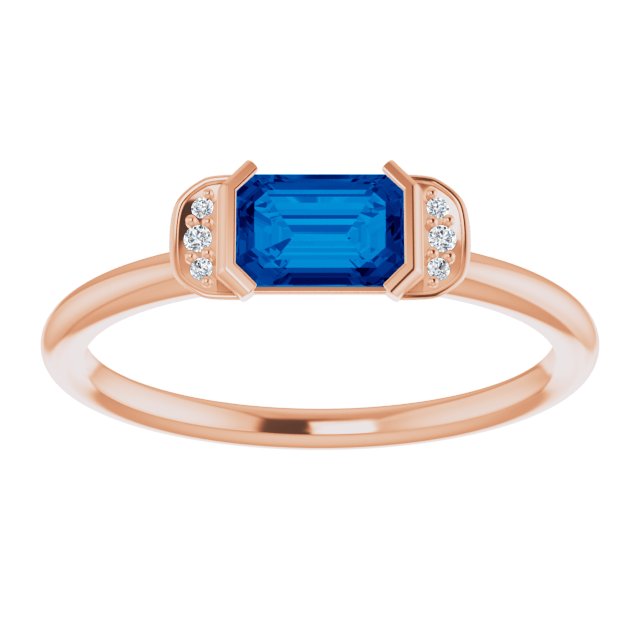14K Gold Emerald Natural Blue Sapphire & Natural Diamond Stackable Ring - Rose Gold - view 3