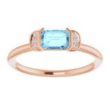 14K Gold Emerald Natural Aquamarine & Natural Diamond Stackable Ring - Rose Gold - view 3