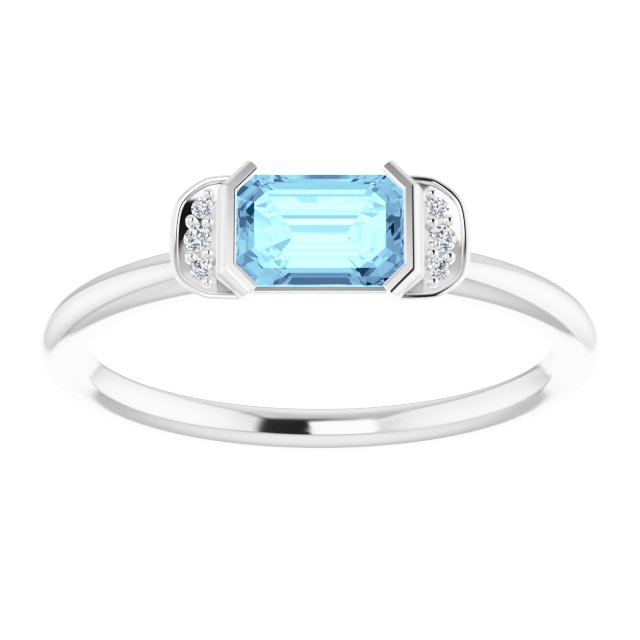 Platinum Emerald Natural Aquamarine & Natural Diamond Stackable Ring - view 3