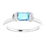 14K Gold Emerald Natural Aquamarine & Natural Diamond Stackable Ring - White Gold - view 3
