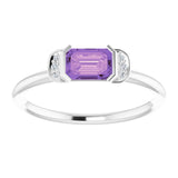 14K Gold Emerald Natural Amethyst & Natural Diamond Stackable Ring - White Gold - view 3