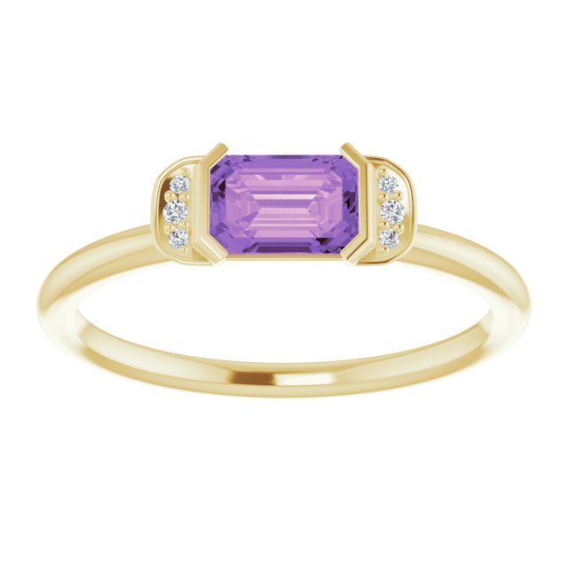 14K Gold Emerald Natural Amethyst & Natural Diamond Stackable Ring - Yellow Gold - view 3