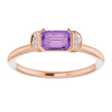14K Gold Emerald Natural Amethyst & Natural Diamond Stackable Ring - Rose Gold - view 3