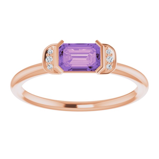14K Gold Emerald Natural Amethyst & Natural Diamond Stackable Ring - Rose Gold - view 3