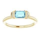 14K Gold Emerald Natural Aquamarine & Natural Diamond Stackable Ring - Yellow Gold - view 3