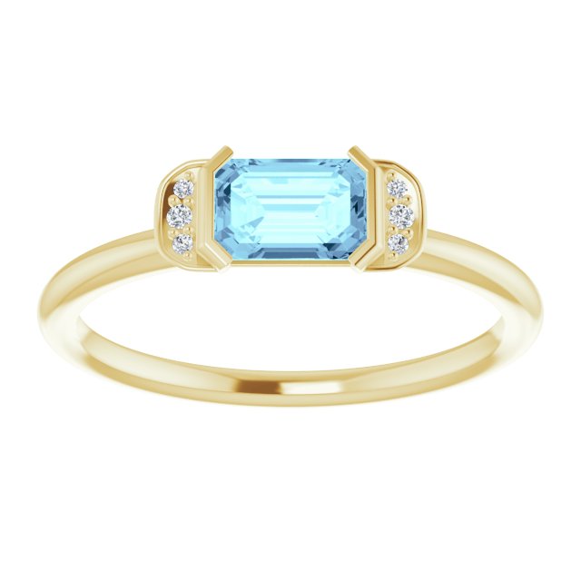 14K Gold Emerald Natural Aquamarine & Natural Diamond Stackable Ring - Yellow Gold - view 3