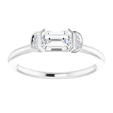 Platinum Emerald Natural White Sapphire & Natural Diamond Stackable Ring - view 3