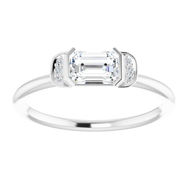 Platinum Emerald Natural White Sapphire & Natural Diamond Stackable Ring - view 3